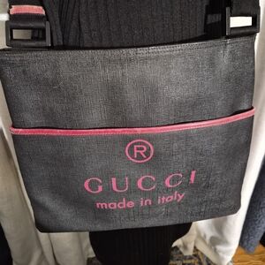 GUCCI RED Accent Black Crossbody Bag